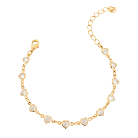 Pulseira Mini Corações Zircônias Cristais Banhada a Ouro