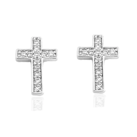 Brinco Crucifixo Cravejado Cristal Banhado a Prata