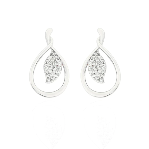 Brinco Gota Vazada Com Folha Cravejada Banhado a Prata