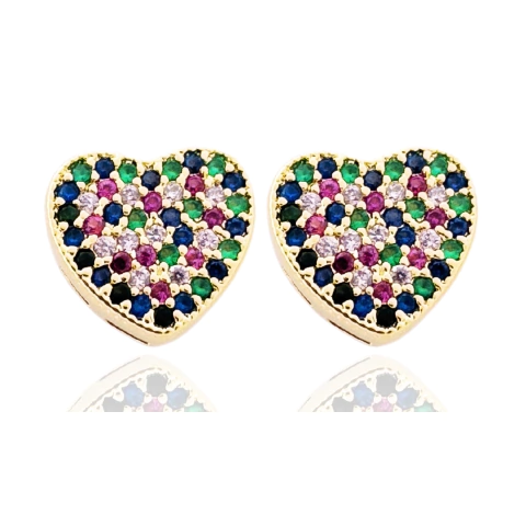 Brinco Coração Cravejado Zircônias Colors Banhado a Ouro