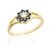 Anel Flor Cravejado Zircônia Azul Marinho Banhado a Ouro