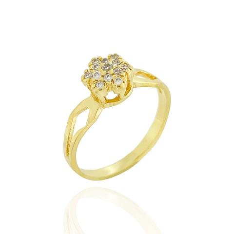 Anel Chuveirinho Cristal Com Aro Vazado Banhado a Ouro