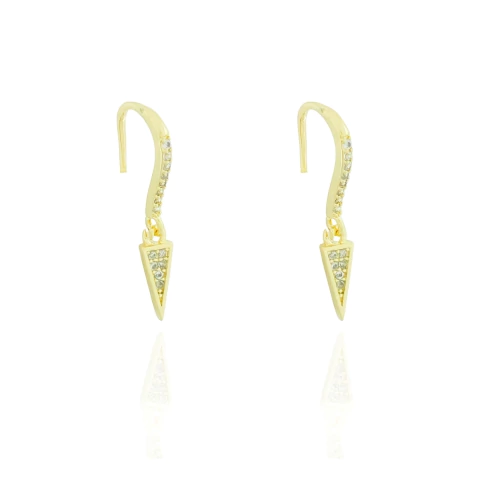 Brinco Gancho Triângulo Cravejado Cristal Banhado a Ouro