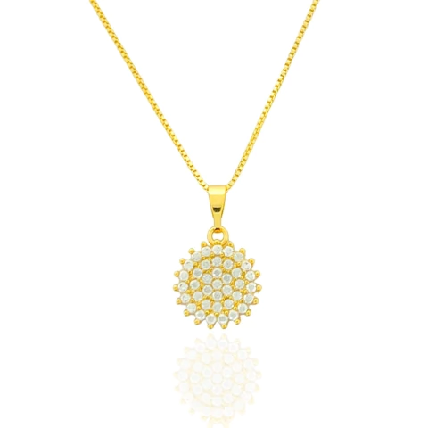 Colar Mandala Inteira Cravejada Banhado a Ouro