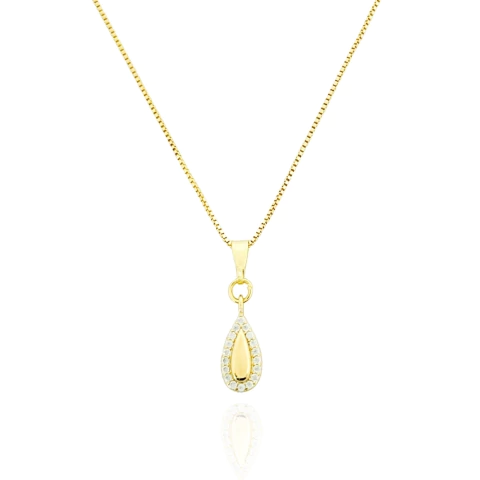 Colar Gota Borda Cravejada Banhado a Ouro