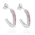 Brinco Argolinha Triangular Cravejada Pink Banhado a Prata