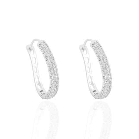 Brinco Argola Ondulada Cravejada Cristal Banhado a Prata