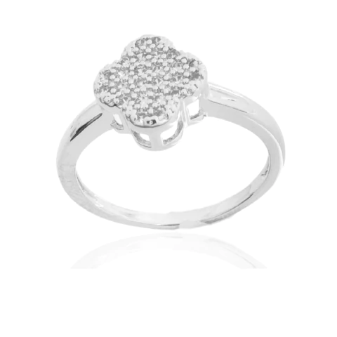 Anel Trevo Cravejado Cristal Banhado a Prata