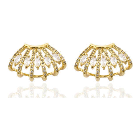 Brinco Ear Hook Cravejado e Pedras Cristais Banhado a Ouro