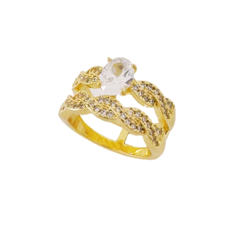 Anel Entrelaçado Cravejado Zircônia Cristal Banhado a Ouro