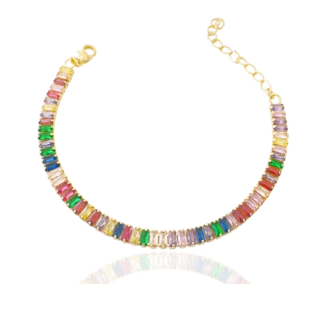Pulseira Riviera Baguetes Colors Banhada a Ouro