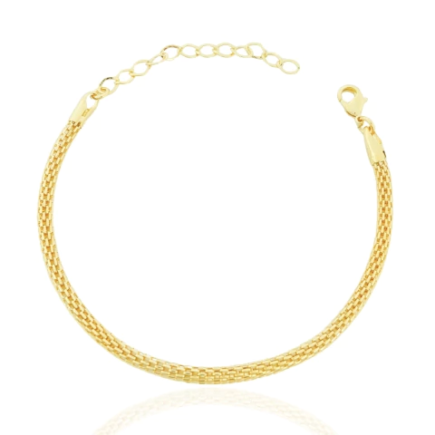 Pulseira Malha Oca 3,2mm Banhada a Ouro