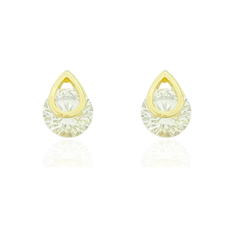 Brinco Gotinha Sobreposta e Ponto de Luz Banhado a Ouro