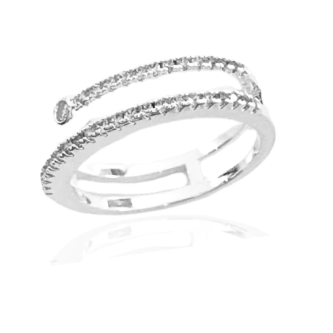 Anel Dois Aros Cravejados e Ponto De Luz Banhado a Prata