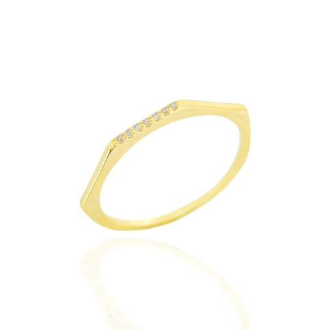 Anel Aparador Três Lados Retos e Zircônias Banhado a Ouro