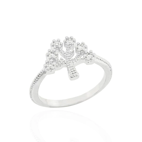 Anel Falange Árvore Da Vida Zircônias Cristais Banhado a Prata