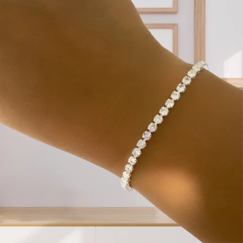 Pulseira Riviera Zircônias Cristais 3mm Banhada a Prata