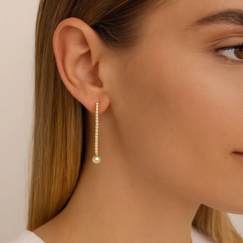 Brinco Riviera Cristal Com Pérola Banhado a Ouro - comprar online