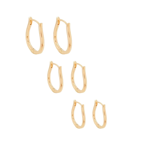 Trio de Argolinhas Lisas Ovais Banhado a Ouro