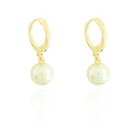 Brinco Argolinha Click Pérola Banhado a Ouro