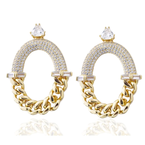 Brinco U Cravejado e Correntes Banhado a Ouro