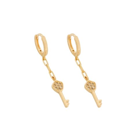 Brinco Argolinha Chavinha Cravejada Banhado a Ouro