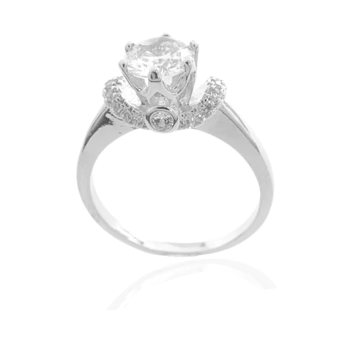 Anel Solitário Base Cravejada Cristal Banhado a Prata