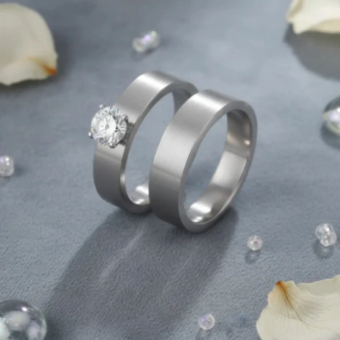 Anel Solitário + Aparador Prateado em Aço Inoxidável 360L - comprar online