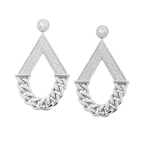 Brinco V Cravejado e Correntes Banhado a Prata