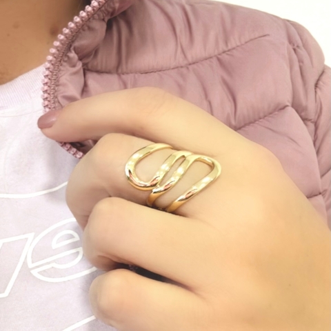 Anel Liso Ondas Max Banhado a Ouro
