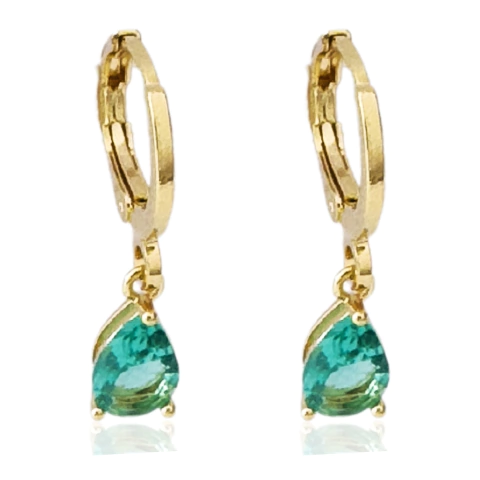 Brinco Argolinha Gotinha Verde Banhado a Ouro