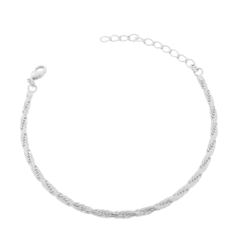 Pulseira Trançada Laminada Banhado a Prata