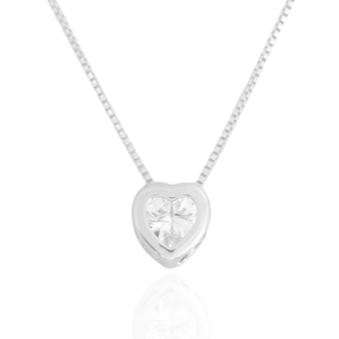 Colar Coração Cristal Banhado a Prata
