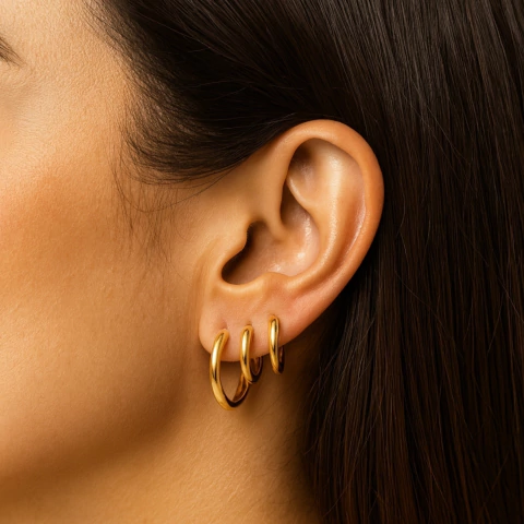 Trio de Argolas Douradas em Aço Inoxidável 316L