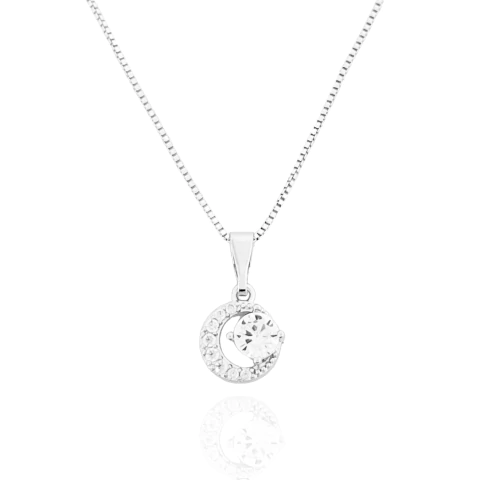 Colar Círculo Com Pedrinha Cristal Banhado a Prata