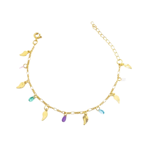 Pulseira Infantil Folhinhas e Zircônias Colors Banhada a Ouro