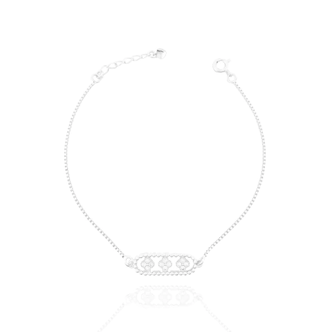 Pulseira Três Trevos Cristais Banhada a Prata