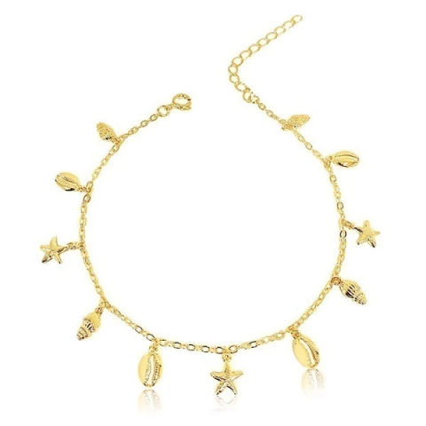 Tornozeleira Fundo Do Mar Banhada A Ouro