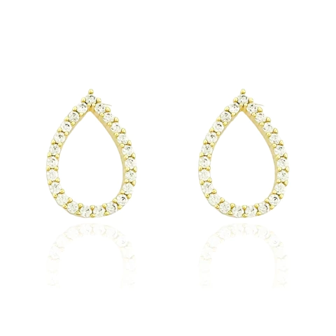 Brinco Gota Vazada e Borda Cravejada Cristal Banhado a Ouro