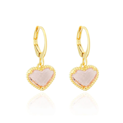 Brinco Argolinha Coração Rosa Banhado a Ouro