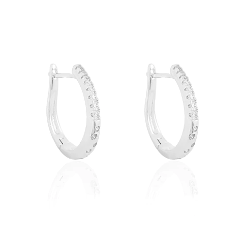 Brinco Argola U Com Zircônias Cristais Banhado a Prata