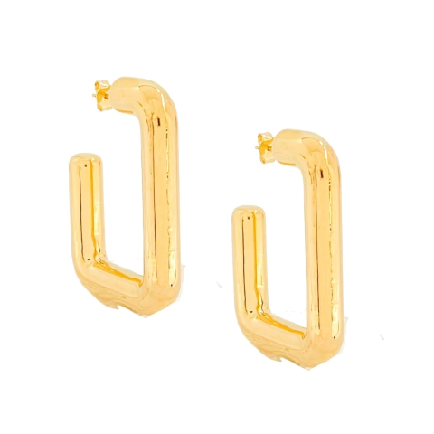 Brinco Argola Tubo Retangular Banhado a Ouro