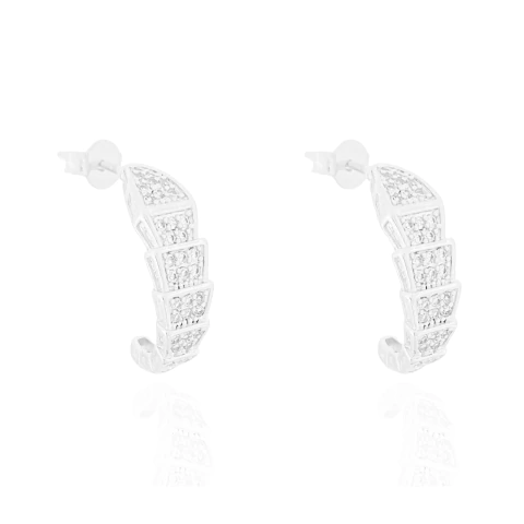 Brinco Argola Setas Sobrepostas Cravejadas Banhado a Prata