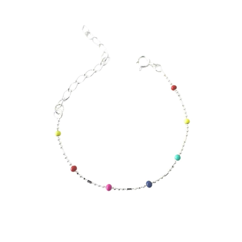 Pulseira Infantil Bolinhas Coloridas Banhada a Prata