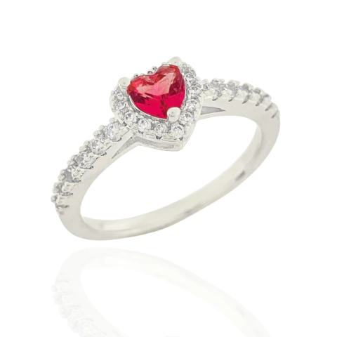 Anel Princesa Coração Marsala Zircônia Banhado a Prata