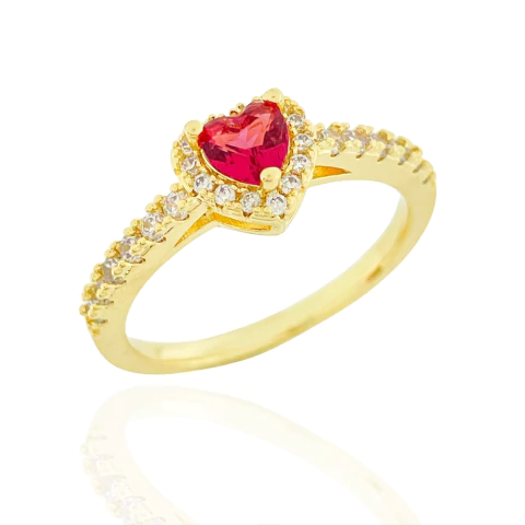 Anel Princesa Coração Marsala Zircônia Banhado a Ouro