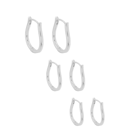 Trio de Argolinhas Lisas Ovais Banhado a Prata