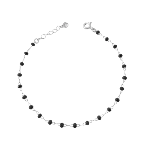 Pulseira Pedrinhas Pretas Banhada a Prata