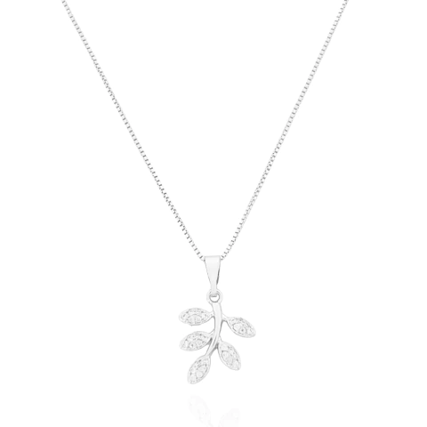 Colar Ramos De Folhas Cristais Banhado a Prata