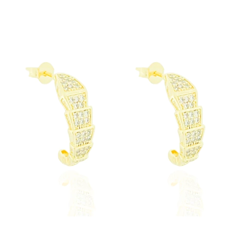 Brinco Argola Setas Sobrepostas Cravejadas Banhado a Ouro